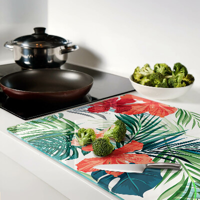 Deska kuchenna szklana Tropikalny motyw roślinny z kwiatami