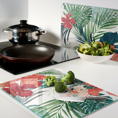 Deska kuchenna szklana Tropikalny motyw roślinny z kwiatami