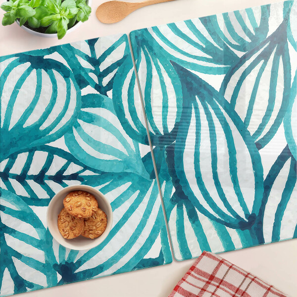 Deska kuchenna szklana Liście w odcieniach turkusu