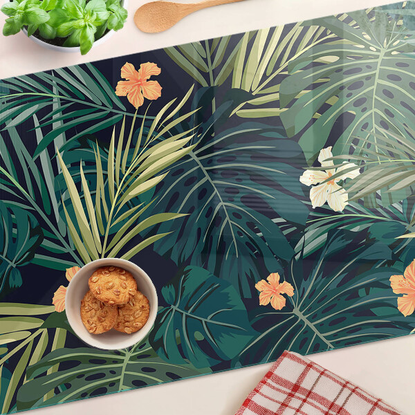 Szklana deska do krojenia Tropikalny wzór z liśćmi i kwiatami