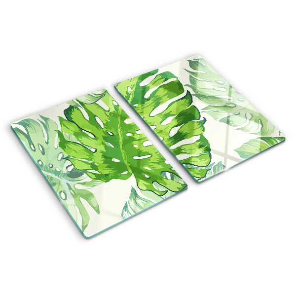 Deska kuchenna szklana Liście monstery na jasnym tle