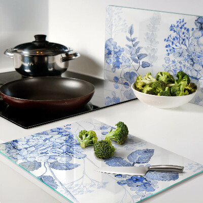Snijplanken van glas Bloemen in verschillende tinten blauw