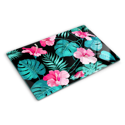 Szklana deska kuchenna Tropikalne kwiaty i liście