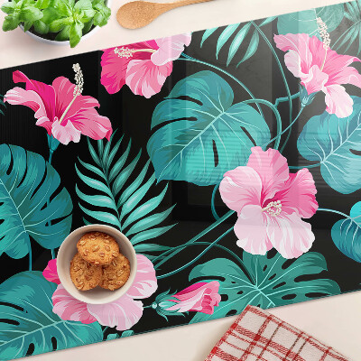 Szklana deska kuchenna Tropikalne kwiaty i liście