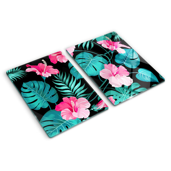 Szklana deska kuchenna Tropikalne kwiaty i liście