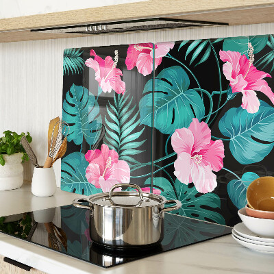 Szklana deska kuchenna Tropikalne kwiaty i liście