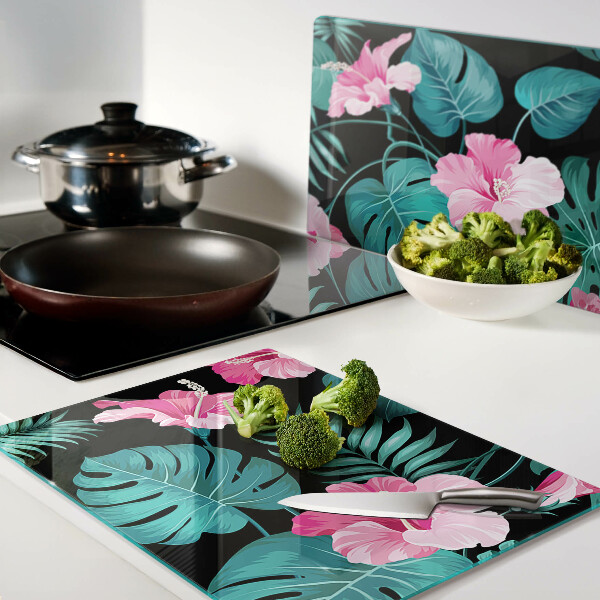 Szklana deska kuchenna Tropikalne kwiaty i liście