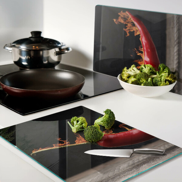 Snijplanken glas Vuur en chilipeper