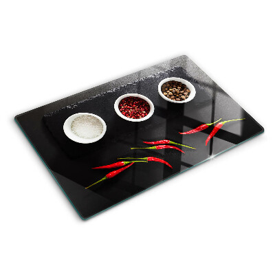 Snijplanken glas Specerijen en rode pepers