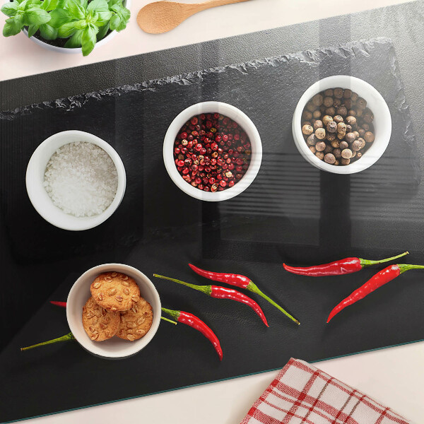 Snijplanken glas Specerijen en rode pepers