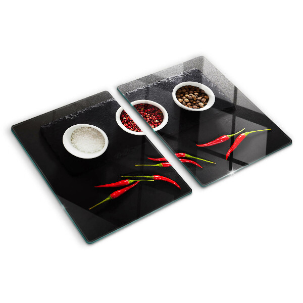 Snijplanken glas Specerijen en rode pepers