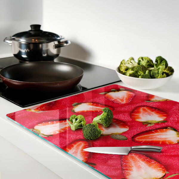 Deska kuchenna szklana Truskawki na różowym tle