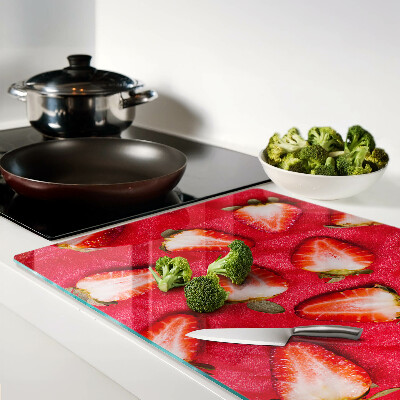 Deska kuchenna szklana Truskawki na różowym tle