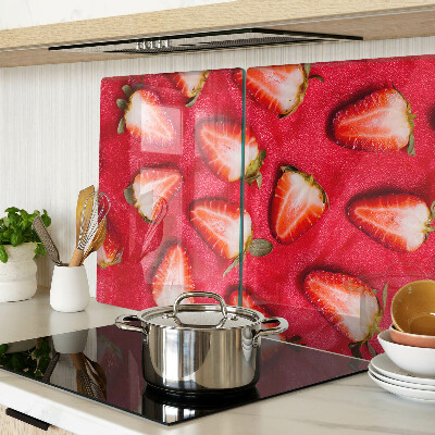 Deska kuchenna szklana Truskawki na różowym tle