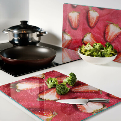 Deska kuchenna szklana Truskawki na różowym tle