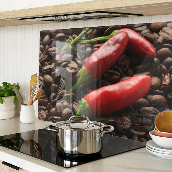 Szklana deska kuchenna Kawa i papryczki chili