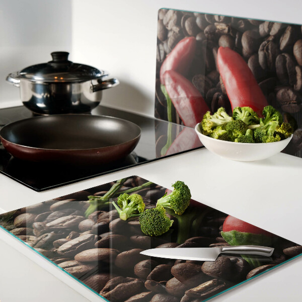 Szklana deska kuchenna Kawa i papryczki chili