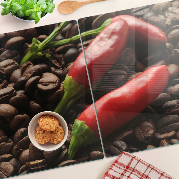 Szklana deska kuchenna Kawa i papryczki chili