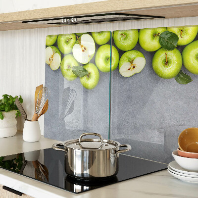 Szklana deska kuchenna Zielone jabłka na szarej powierzchni