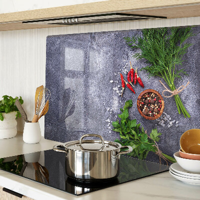 Deska kuchenna szklana Zioła i przyprawy na tle kamienia