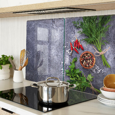 Deska kuchenna szklana Zioła i przyprawy na tle kamienia