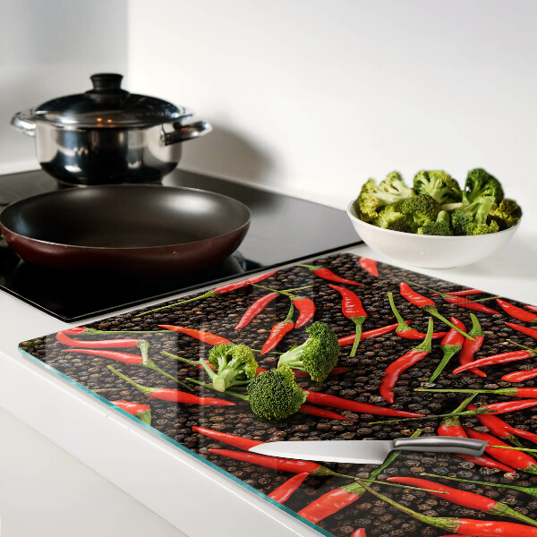 Szklana deska do krojenia Papryczki chili na czarnym pieprzu