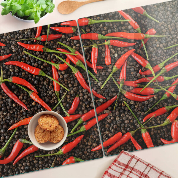 Szklana deska do krojenia Papryczki chili na czarnym pieprzu