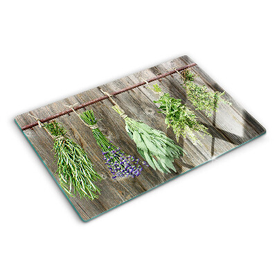 Szklana deska kuchenna Zioła na tle drewnianym