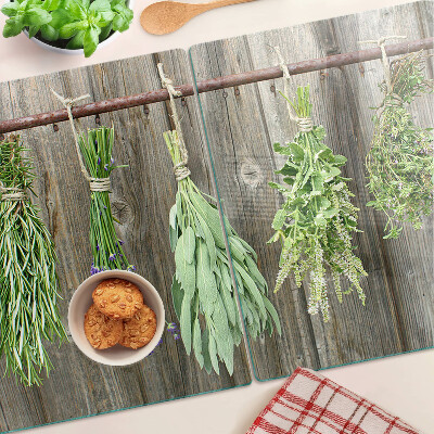 Szklana deska kuchenna Zioła na tle drewnianym