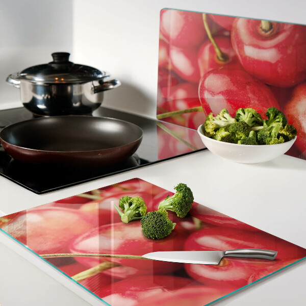 Szklana deska do krojenia Wiśnie na czerwonym tle