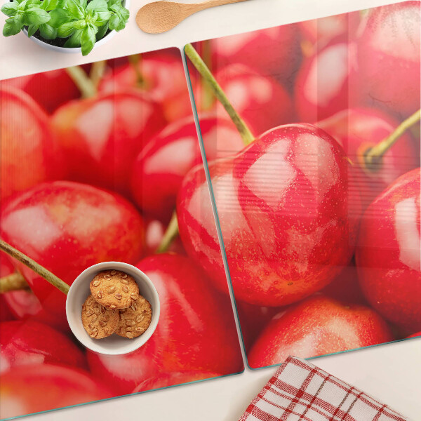 Szklana deska do krojenia Wiśnie na czerwonym tle