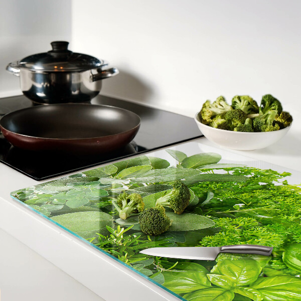 Szklana deska kuchenna Zielone zioła i liście