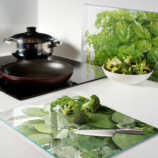 Snijplanken van glas Groene kruiden en bladeren