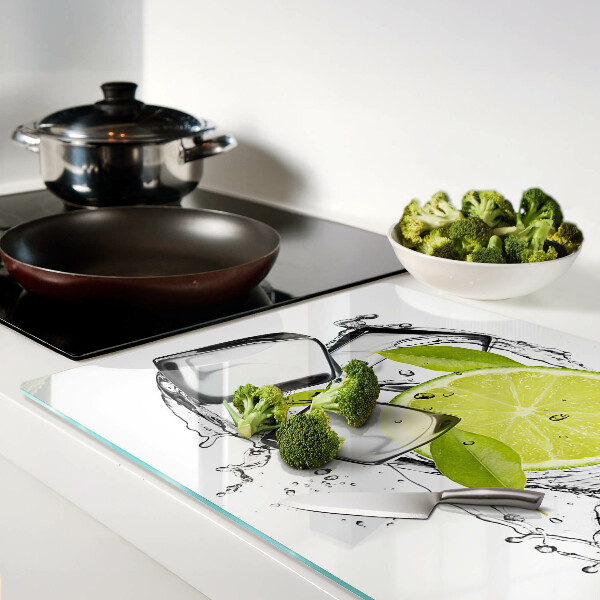 Szklana deska kuchenna Cytryna z lodem i liśćmi