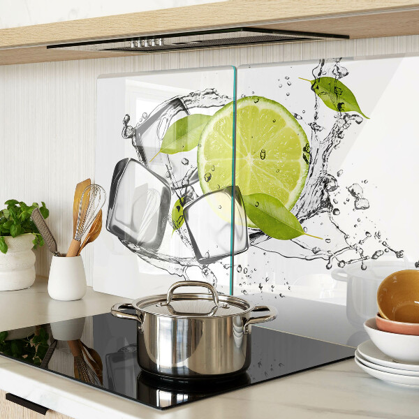 Szklana deska kuchenna Cytryna z lodem i liśćmi