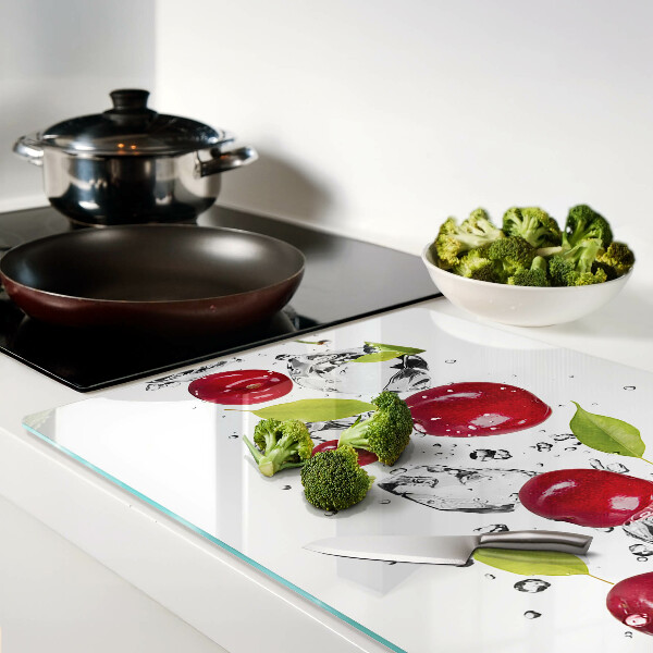 Szklana deska do krojenia Czerwone jabłka z lodem