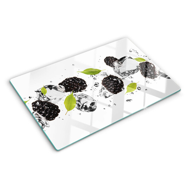Deska kuchenna szklana Maliny z liśćmi i kroplami wody