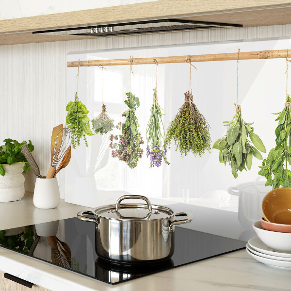 Snijplanken glas Kruiden gedroogd aan een touwtje