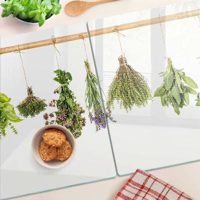 Snijplanken glas Kruiden gedroogd aan een touwtje