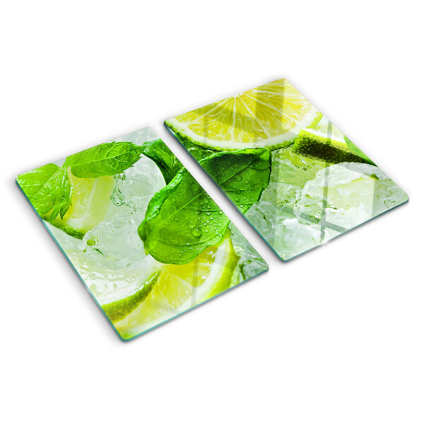 Glazen snijplanken Citroenen en muntblaadjes