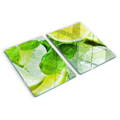 Glazen snijplanken Citroenen en muntblaadjes