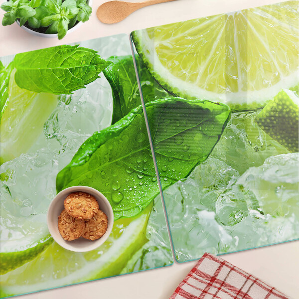 Glazen snijplanken Citroenen en muntblaadjes