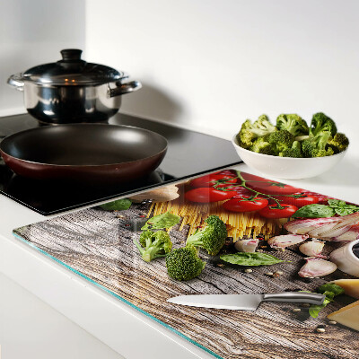 Glazen snijplanken Italiaanse gerechten met pasta en groenten