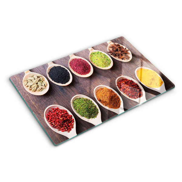 Glazen snijplanken Specerijen in lepels