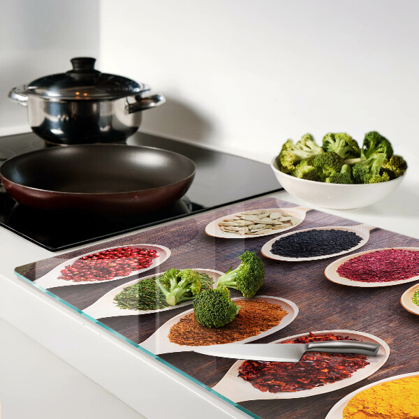 Deska kuchenna szklana Przyprawy w łyżkach