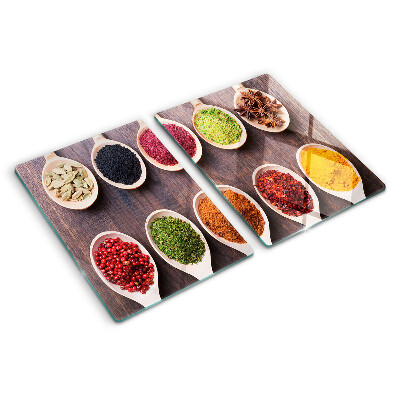 Glazen snijplanken Specerijen in lepels