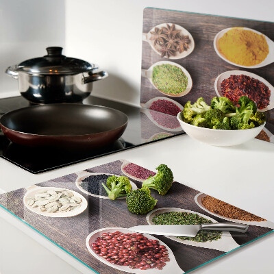 Deska kuchenna szklana Przyprawy w łyżkach