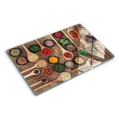 Deska kuchenna szklana Przyprawy i zioła w łyżkach