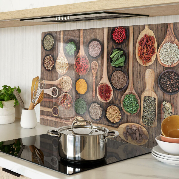 Deska kuchenna szklana Przyprawy i zioła w łyżkach