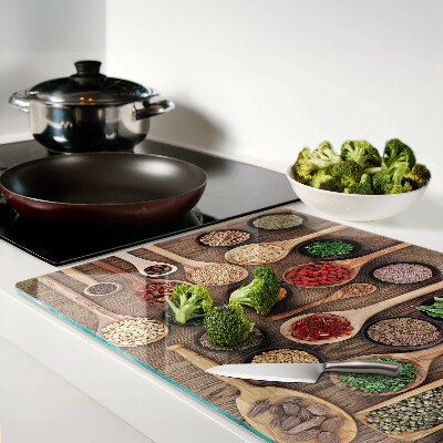 Deska kuchenna szklana Przyprawy i zioła w łyżkach